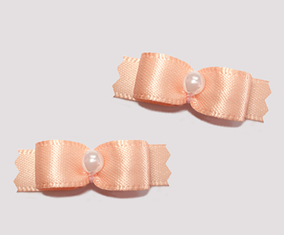 #T8787 - 3/8" Dog Bow - Satin, Soft Peach with Faux Pearl