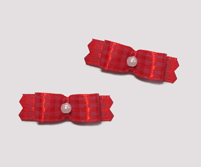 #T9004 - 3/8" Dog Bow - Sweet Red Plaid, Faux Pearl