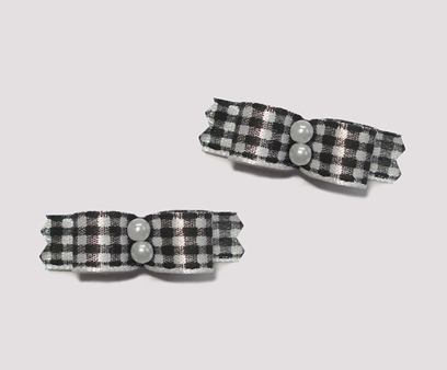 #T9008 - 3/8" Dog Bow - Sweet Black & White Plaid, Faux Pearls