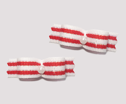 #T9012 - 3/8" Dog Bow - Classy Red & White Stripe, Gold Shimmer