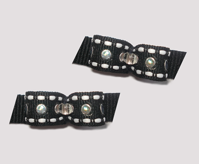 #T9014 - 3/8" Dog Bow - Bling, Bling - Black with Silver Sequins