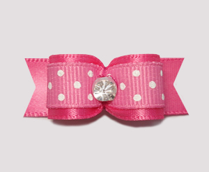 #0583 - 5/8" Dog Bow - Sweetheart Dots, Hot Pink, Rhinestone