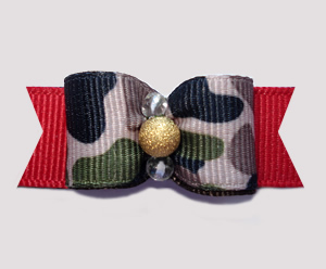 #0599 - 5/8" Dog Bow - Tan Camouflage Print on Red, Gold