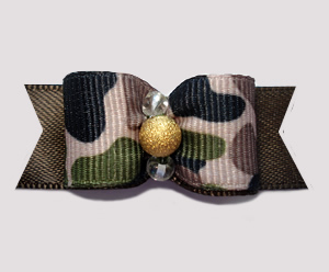 #0600 - 5/8" Dog Bow - Tan Camouflage Print on Brown, Gold