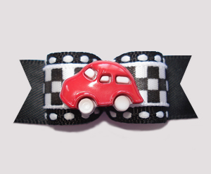 #0603 - 5/8" Dog Bow - Race Track Checkered Flag, Red Car