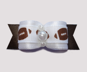 #0605 - 5/8" Dog Bow - Let's Play Ball! Footballs on Brown