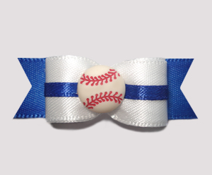 #0620 - 5/8" Dog Bow - Baseball, White on Blue