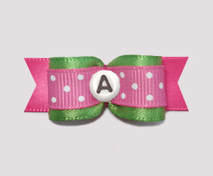 #0628 - 5/8" Dog Bow - Custom - Flirty Pink/Green, Choose Letter