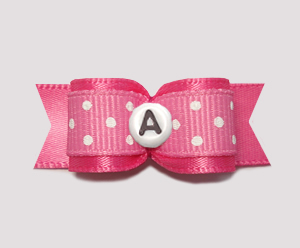 #0630- 5/8" Dog Bow- Custom Sweetheart Dots, Pink, Choose Letter