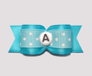 #0631- 5/8" Dog Bow- Custom Sweetheart Dots, Blue, Choose Letter