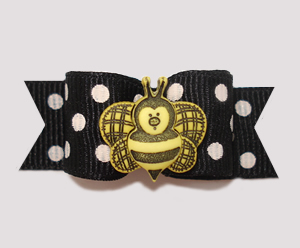 #0651 - 5/8" Dog Bow - Classic Black/White Dots, Busy Bee