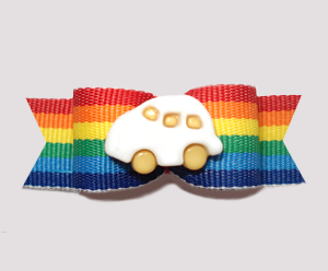 #0657 - 5/8" Dog Bow - Cute Bug, Car on Fun Bold Stripes