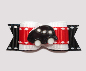 #0658 - 5/8" Dog Bow - Vroom Vroom, Black Car on Red/White/Black