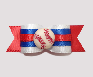 #0664 - 5/8" Dog Bow - Baseball, Red/White/Blue