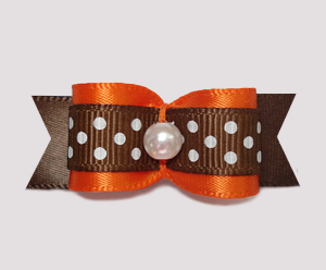 #0678 - 5/8" Dog Bow - Vibrant Orange with Cute Brown/White Dots
