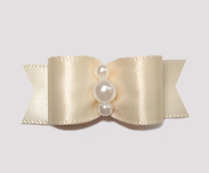 #0689 - 5/8" Dog Bow - Satin, Soft Cream, Faux Pearls