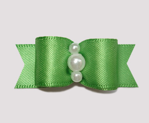 #0690 - 5/8" Dog Bow - Satin, Summer Green, Faux Pearls