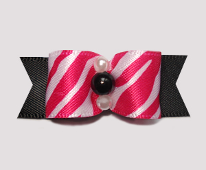 #0693 - 5/8" Dog Bow - Raspberry Pink Zebra Print on Black