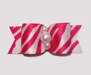 #0694 - 5/8" Dog Bow - Raspberry Pink Zebra Print, Faux Pearls