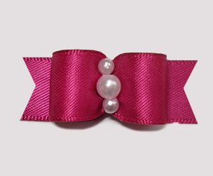 #0696 - 5/8" Dog Bow - Satin, Raspberry, Faux Pearls