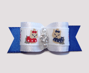 #0740- 5/8" Dog Bow - Sweet Little Yorkies, Angelic White w/Blue