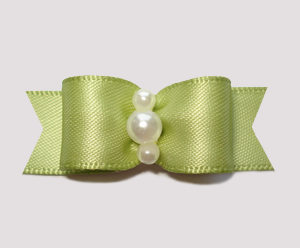 #0749 - 5/8" Dog Bow - Satin, Tea Green, Faux Pearls