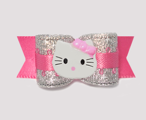 #0766 - 5/8" Dog Bow - Party Pink & Silver, Little Kitty