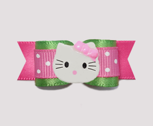 #0769 - 5/8" Dog Bow - Fun Flirty Pink with Green, Little Kitty