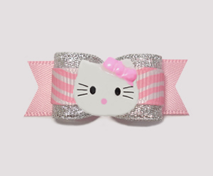 #0773 - 5/8" Dog Bow - Silver with Pink Squiggles, Little Kitty