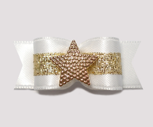 #0783 - 5/8" Dog Bow - Angelic White & Gold, Gold Star