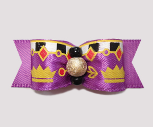#0798 - 5/8" Dog Bow - Regal Purple, Crowns & Gold Stardust