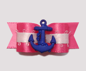 #0799 - 5/8" Dog Bow - Yacht Princess, Hot Pink w/Blue Anchor