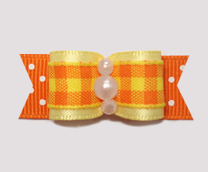 #0808- 5/8" Dog Bow- Fall Delight, Candy Corn Plaid, Yellow/Dots