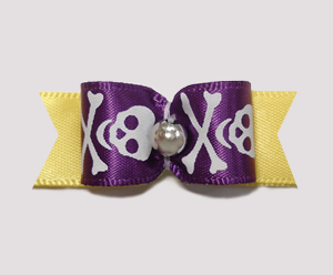 #0851 - 5/8" Dog Bow - Skull & Crossbones, Purple & Yellow