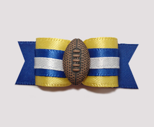 #0859 - 5/8" Dog Bow - Football, Yellow with Blue, White