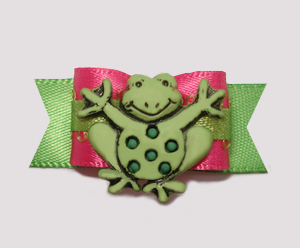 #0867 - 5/8" Dog Bow - Smiling Froggy, Hot Pink/Green