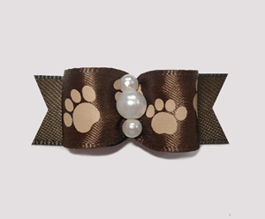 #0885 - 5/8" Dog Bow - Pawsitively Cute Paws, Chocolate Brown