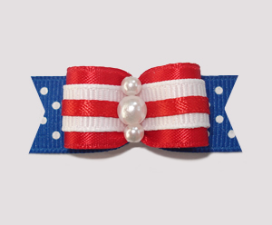#0893 - 5/8" Dog Bow - Red, White & Blue w/Dots, Faux Pearls