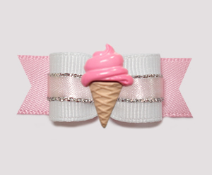 #0905 - 5/8" Dog Bow - Princess, White, Pink & Silver, Pink Cone