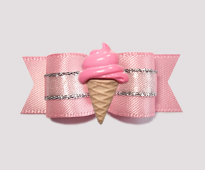 #0908 - 5/8" Dog Bow - Soft Pink & Silver, Pink Ice Cream