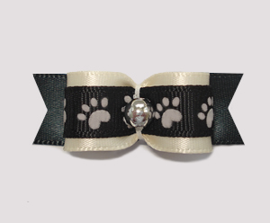 #0909 - 5/8" Dog Bow - Cream & Black Satin, Tiny Paws