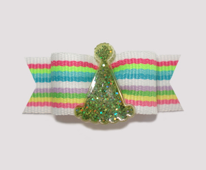 #0912 - 5/8" Dog Bow - It's Party Time! Fun Stripes, Sparkly Hat
