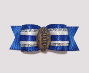 #0921 - 5/8" Dog Bow - Football, Blue with Silver & White