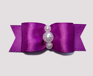 #0923 - 5/8" Dog Bow - Satin, Orchid Purple, Faux Pearls