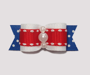 #0929 - 5/8" Dog Bow - Patriotic Red, White 'n Blue, Faux Pearls