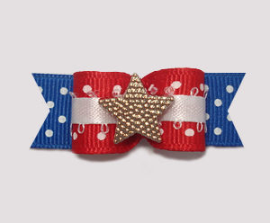 #0933 - 5/8" Dog Bow - Patriotic Dots, Red/White/Blue, Star