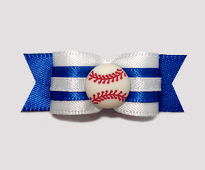 #0953 - 5/8" Dog Bow - Baseball, Blue & White