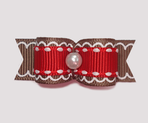 #0969 - 5/8" Dog Bow - Gingerbread Delight with Festive Red