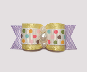 #0971 - 5/8" Dog Bow- Sweet Baby Yellow, Colorful Dots, Lavender