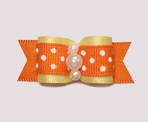 #0973- 5/8" Dog Bow- Sweet Baby Yellow, Orange w/Tiny White Dots